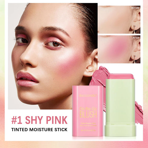 Multi-Use Makeup Blush Stick, Tinted Solid Moisturizer for Cheek, Eyes & Lips, Waterproof Natural Nude Makeup (1# Shy