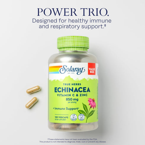 SOLARAY Echinacea Vitamin C & Zinc 850mg, Immune Support Capsules, Vegan, 90 Servings