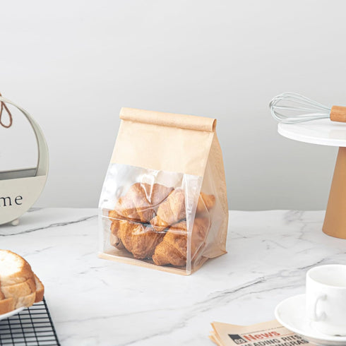Roppolo 50 6.3 5.1 10.3 Inch Packaging Pcs Bread Bags for Homemade Breads with Window, x x Tin Tie Tab Lock Resealable