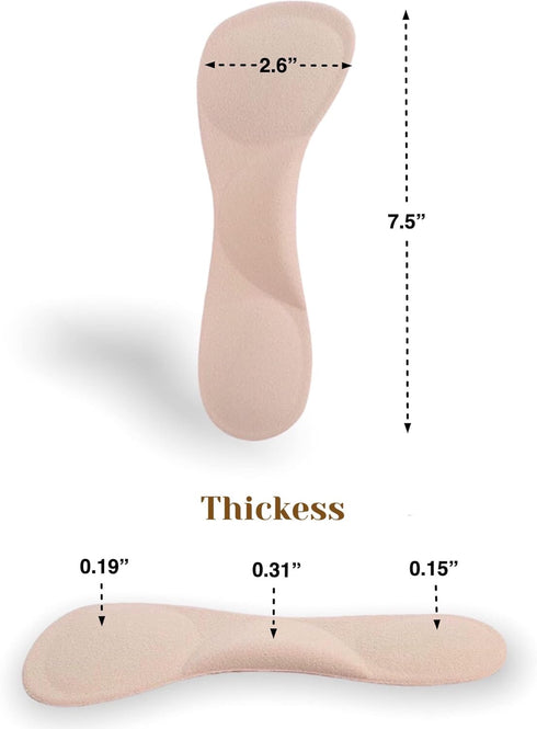 CB 4-Pairs Silicone Gel Invisible Slim Inserts, Arch Support Insoles for Women High Heel Shoes 5-7, Nude