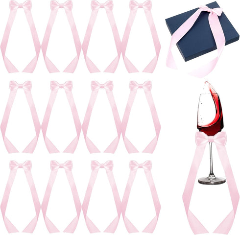 Matwsec 12PCS Pink Bow for Gift Wrapping, Small Ribbon Bows for Crafts, Self-Adhesive