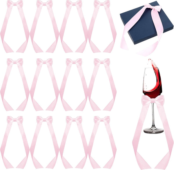 Matwsec 12PCS Pink Bow for Gift Wrapping, Small Ribbon Bows for Crafts, Self-Adhesive