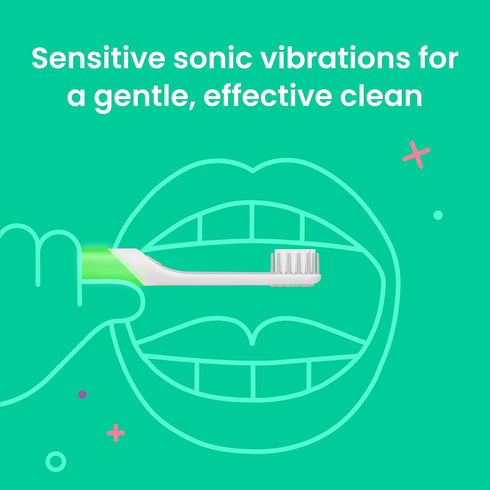 Quip Sonic Toothbrush for Kids with Timer, Extra Brush Head, Travel Cover Mount, Electric, Glow in The Dark, Green