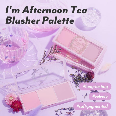 I'M MEME Blusher Palette - Afternoon Tea Warm Flavor with Soft Pink, Peach, Lavender, 3 Shades, Matte Powder