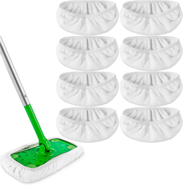 KEEPOW 8 Pack Reusable Wet Pads Compatible with Swiffer Sweeper Mop, Washable Microfiber Cloth Refills for Hardwood