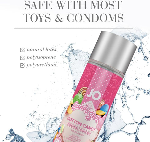 H2O 2 oz JO Cotton Candy Flavored Lube Edible Water Based Personal Lubricant for Oral Sex, Safe for Men, Women