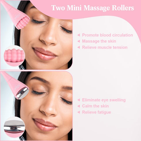 Hilph Mini Ice Roller for Face & Eyes, Face Eye Massager Roller Set for Puffiness Relief, Metal Facial Ice Roller