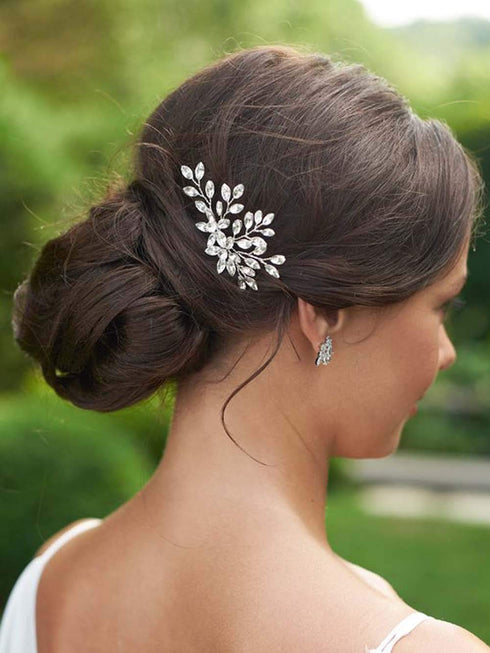 Unicra Wedding Crystal Flower Hair Pins, Decorative Wedding Bridal Hair Accessories for Brides, Pack of 2 (B-Gold)