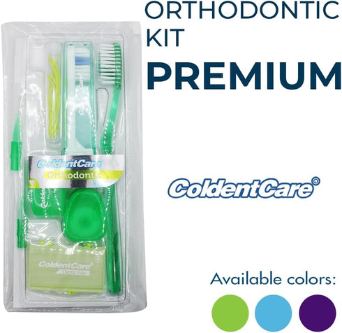 Orthodontic Oral Care Kit for Braces, Includes Toothbrush, Dental Floss, Wax, and Travel Case (Green)