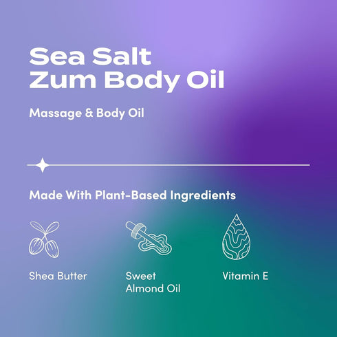 Indigo Wild Zum Sea Salt Body Oil - 4 fl oz Nourishing Massage Oil for Hydration & Therapy with Sweet Almond Oil