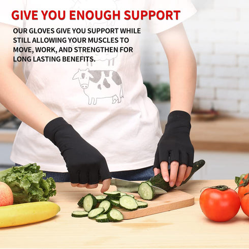 Copper Compression Arthritis Gloves - Best Copper Infused Fingerless Gloves for Pain Relief and Healing for Arthritis