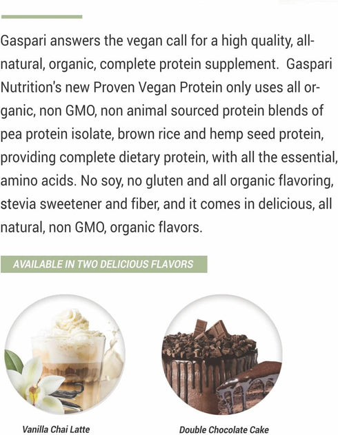 Gaspari Nutrition Proven Vegan Protein - Organic Natural Protein, Gluten Free, Soy Free, NON GMO - 2lbs, Double