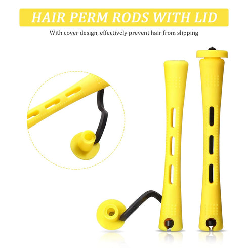 WILLBOND 60 Pcs Short Perm Rods Natural Hair Perming Kit with Elastic Rubber Band Non Slip Plastic Cold Wave (0.28