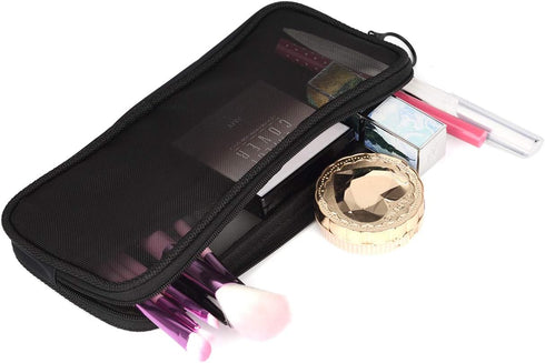 Mesh Travel Toiletry Bag - Transparent Standing Pouch, Portable Organizer, Pack of 2 (Size M), Black