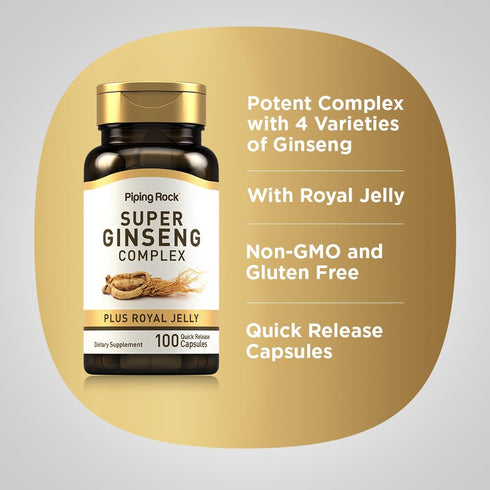 Piping Rock Ginseng Complex Capsules | 100 Count | with Royal Jelly | Non-GMO, Gluten Free