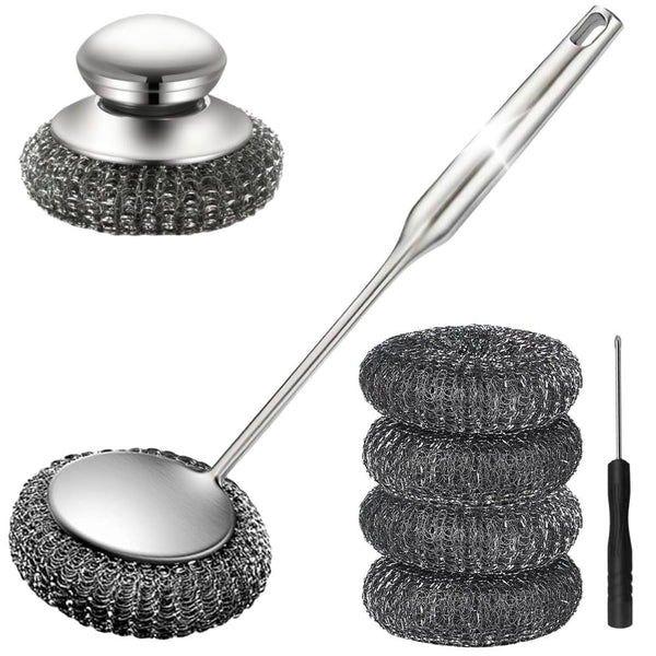 Yajouwin Steel Wool Scrubber with Handle: 7Pcs Stainless Steel Scrubber Brush Set 1
