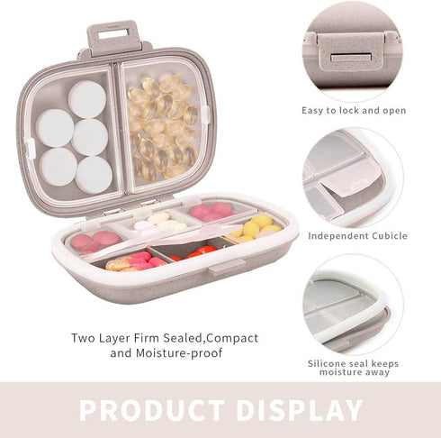 Travel Pill Organizer, Portable 8 Compartments Small Pill Case Daily Pill Box to Hold Vitamins, Cod Liver Oil, Medicine