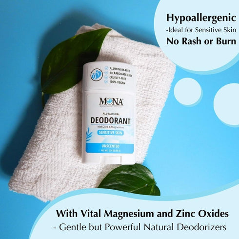 MONA BRANDS All Natural Deodorant For Women & Men | For Sensitive Skin | No Aluminum or Baking Soda | (2-Pack UNSCENTED