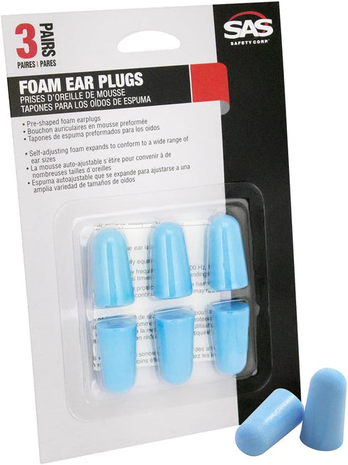 SAS Safety 6104 Foam Ear Plugs, 3-Pair Pack