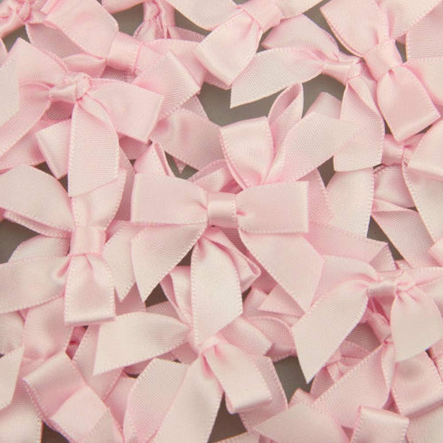 7Rainbows 50pcs Boutique Mini Bows, 1.5" Pink Satin Ribbon for Craft Sewing, Scrapbooking, Gift Wrapping