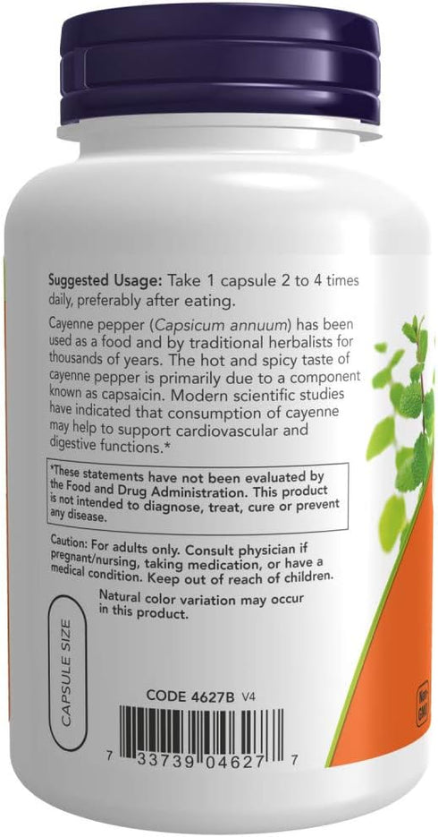 NOW Supplements Cayenne (Capsicum annuum) 500 mg, 250 Veg Capsules, Herbal Support for Digestive Health