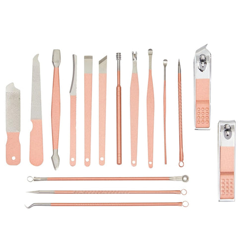 Okuna Outpost Pink Manicure Pedicure Kit, 23-in-1 Nail Clipper Set for Women with Travel Case