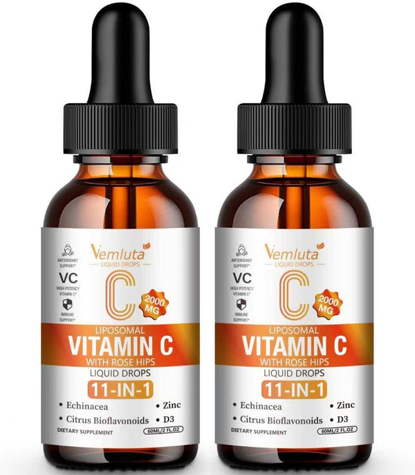 Vemluta 2 Packs Liposomal Vitamin C 2000mg Liquid Drop, High Absorption VC Complex