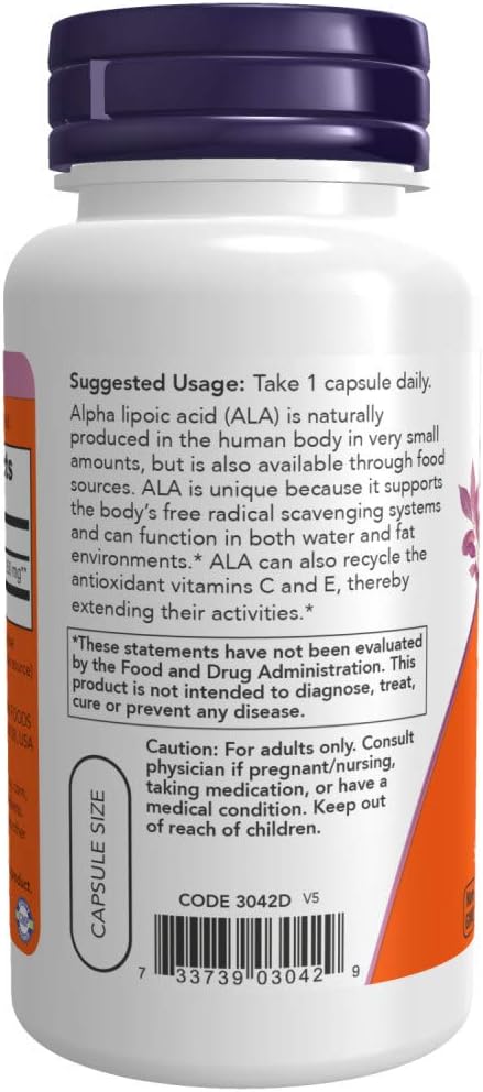 NOW Supplements Alpha Lipoic Acid 250 mg, Supports Glutathione Production*, 60 Veg Capsules