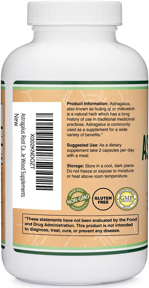 Double Wood Supplements Immune Boosting Astragalus 500mg 180 Capsules - Non-GMO, Gluten Free, Third Party Tested