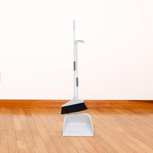 KALLORY Broom and Dustpan Set, Dust Pan and Broom Combo for Floor Cleaning, Long Handle for Indoor Outdoor Use