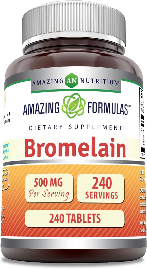 Amazing Formulas Bromelain 500 Mg Tablets Supplement, Non-GMO, Gluten Free, Made in USA (240 Count)