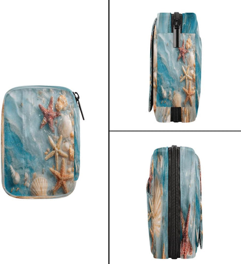 Skerhhux 7 Beach Starfish Blue Pill Case Travel Pill Organizer Weekly Day Portable with Zipper Medicine Box Pill Case