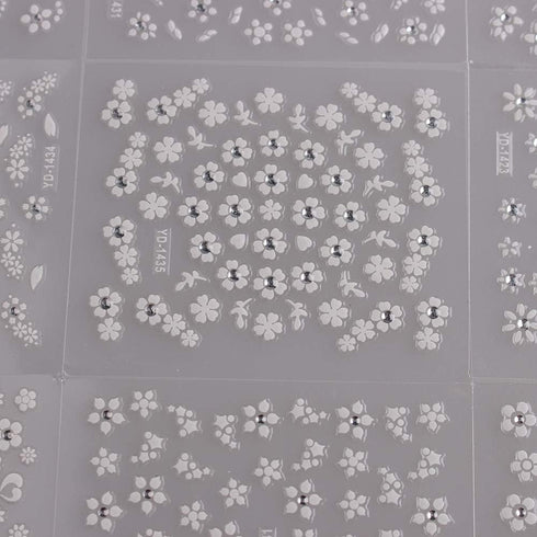WOKOTO 90Pcs Self-Adhesive 3D Nail Art Sticker - Colorful White Black Flower Fingernail Decals with 1 Pcs Anti-Static