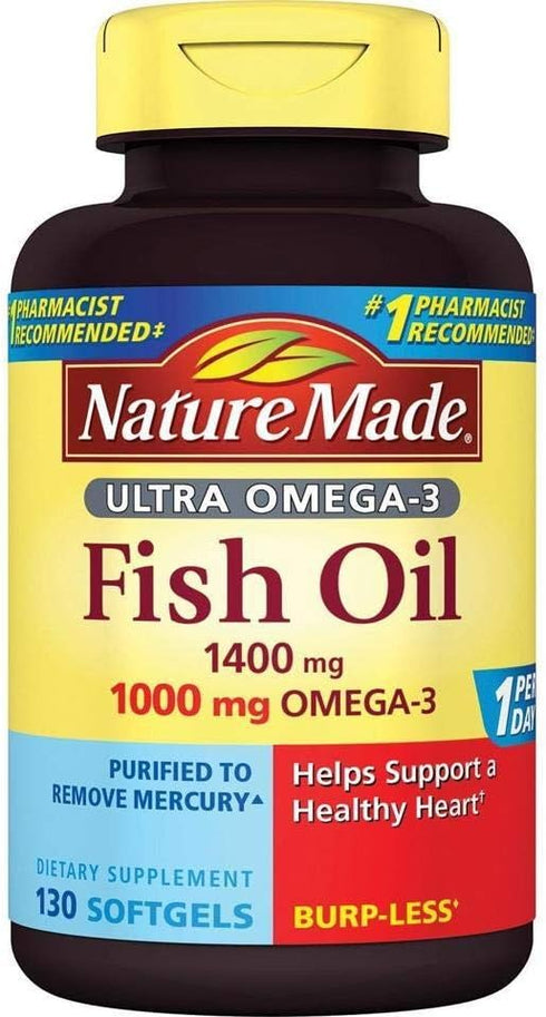 Nature Made Ultra Omega-3 Burpless Fish Oil - 1400 mg Softgels with Omega 3, 130 Ct