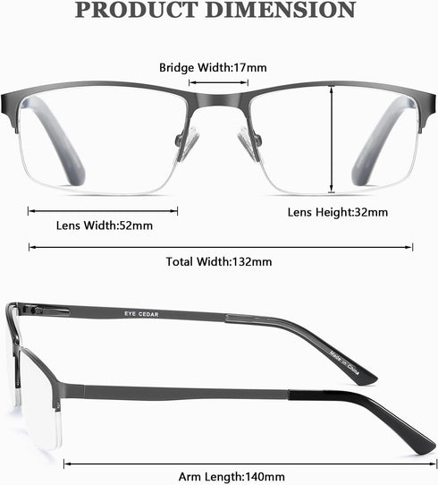 EYECEDAR 5 Pack Blue Light Blocking Reading Glasses for Men - Computer Eyeglasses with Metal Half Frame