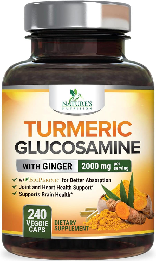 Turmeric Curcumin Supplement 2000mg with Glucosamine Chondroitin & Ginger, 240 Capsules for Joint Support