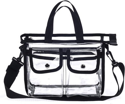 Medium Clear PVC Makeup Artist Set Bag Transparent Cosmetic Storage Bag Travel Make up Kits Organizer MUA Bag Stadium Approved Clear Tote Bag with Removable Shoulder Strap