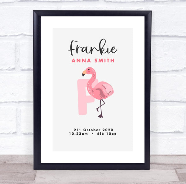 The Card Zoo New Baby Birth Details Christening Nursery Initial F Flamingo Gift Print