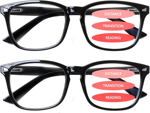 SIGVAN Progressive Multifocal Computer Glasses for Women Men, Blue Light Blocking Reading Glasses (2 Black, 2.75)