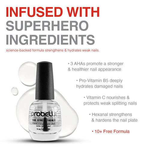 Probelle Nail Strengthener and Growth, Natural Nail Strengthening Clear Polish, Repair Treatment for Damaged and Thin