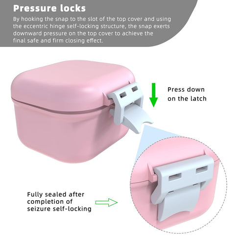 ARGOMAX Portable Leak Proof Denture Bath Cup, Soaking Box with Strainer for Dentures and Braces (Pink + White)