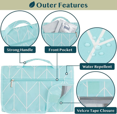 PAVILIA Hanging Toiletry Bag for Women Men, Waterproof Travel Kit Organizer, Roll Up Makeup Bag Accessories (Teal