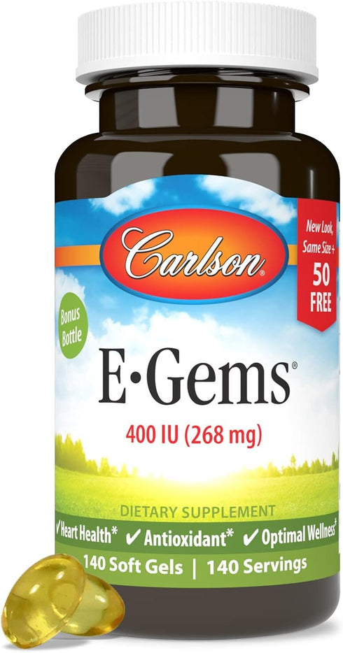 Carlson E-Gems 400 IU, Natural-Source Vitamin E, 140 Soft Gels