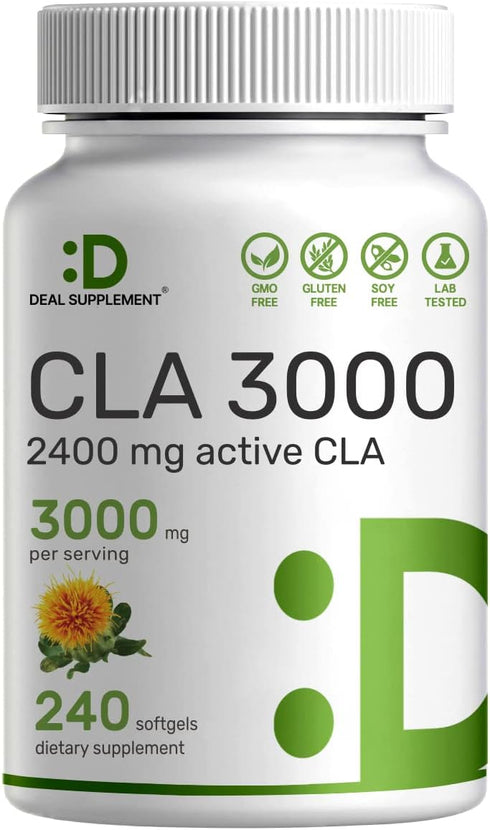 Ultra Strength CLA 3000mg - 240 Softgels, Active Conjugated Linoleic Acid from Safflower Oil