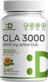 Ultra Strength CLA 3000mg - 240 Softgels, Active Conjugated Linoleic Acid from Safflower Oil