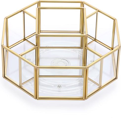 Hipiwe 360 Degree Rotating Glass Makeup Organizer, 5 Slots, Gold Metal Cosmetic Storage Display Holder