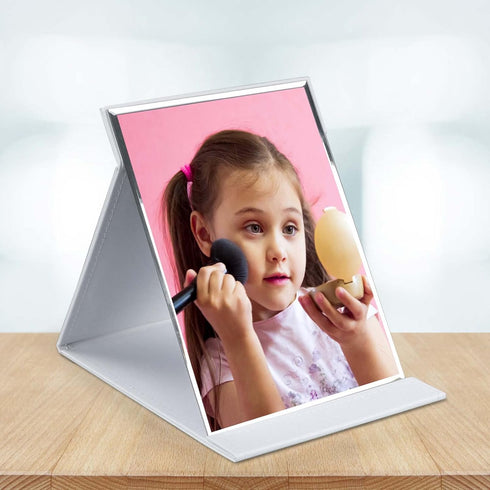 ZBEIVAN 10x7 Inches Portable Folding Makeup Mirror, Frameless PU Leather Desk Mirror with Stand for Travel