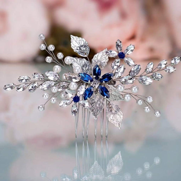 Olbye Blue Rhinestone Wedding Hair Comb Bridal Accessories for Bride and Bridesmaids Silver Hair Piece