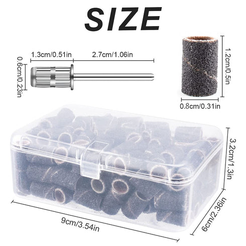 Rolybag Sanding Bands for Nail Drill - 100 Fine Sand Bands with Storage Box for 3/32" Nail Drill