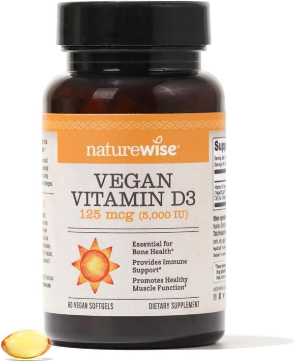 NatureWise Vitamin D3 5000iu (125 mcg) with Plant-Based Vitamin D3, 60 Softgels for Immune Health